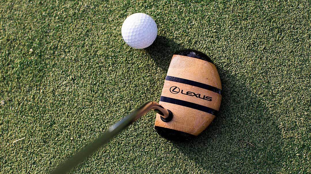 Golf ball and putting iron.