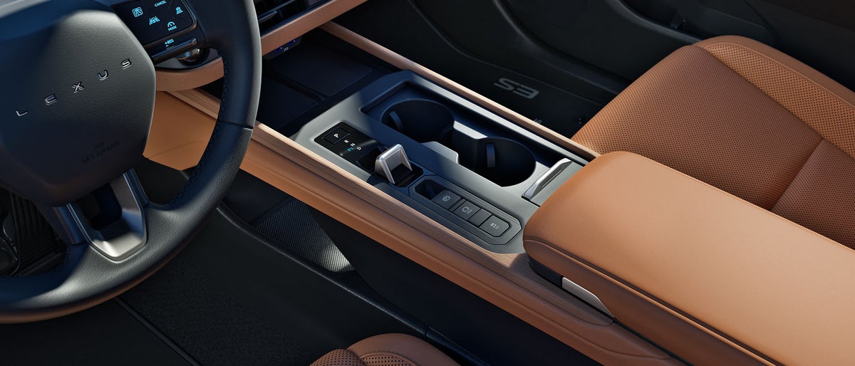 2026 Lexus ES 350e interior with Palomino semi-aniline leather and Bamboo trim
