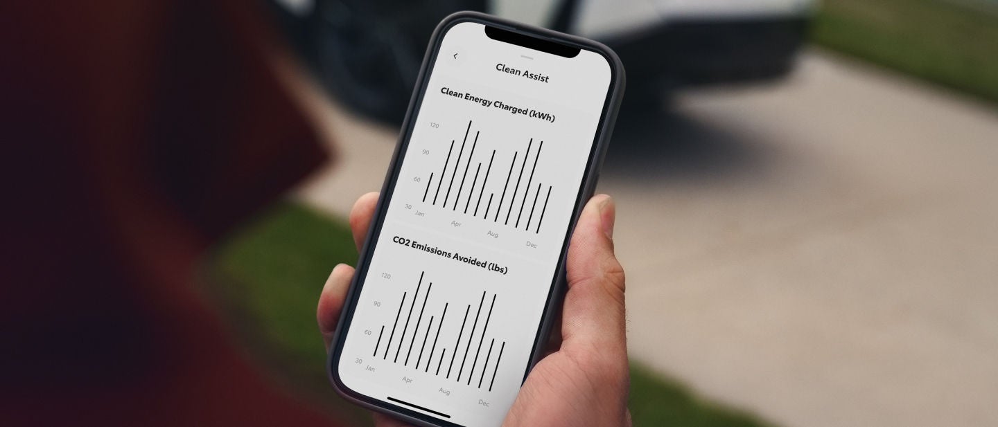 An RX Plug-in Hybrid owner checks their smartphone to view Clean Assist charging data.