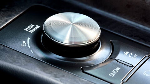Close-up of the shift knob in the Lexus IS.