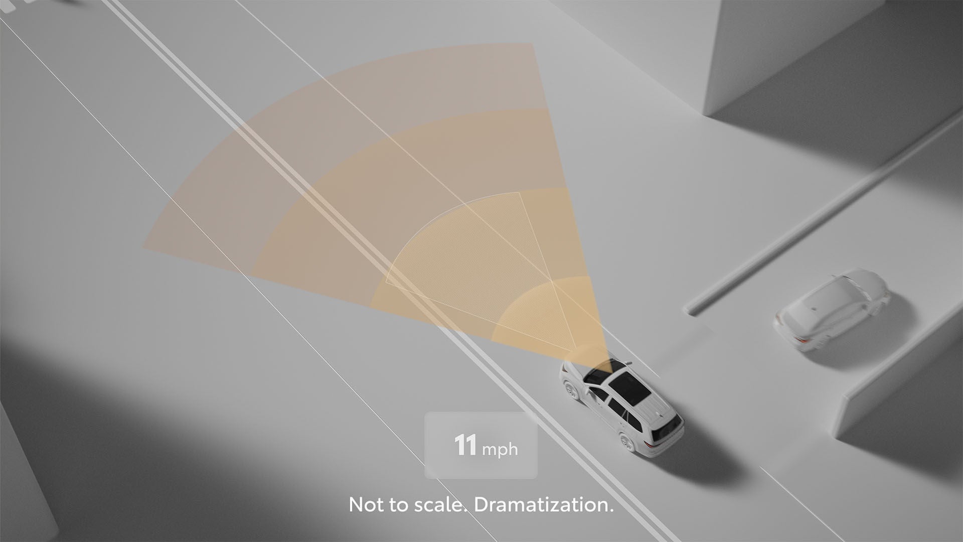 A video illustration of the Pre-Collision System with Pedestrian Detection in a dramatized, computer-generated scenario.