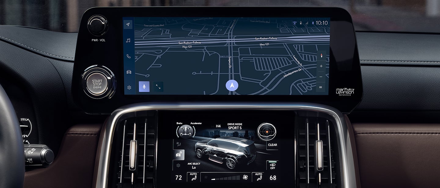 A close-up of the touchscreen display, which is showing navigation information.