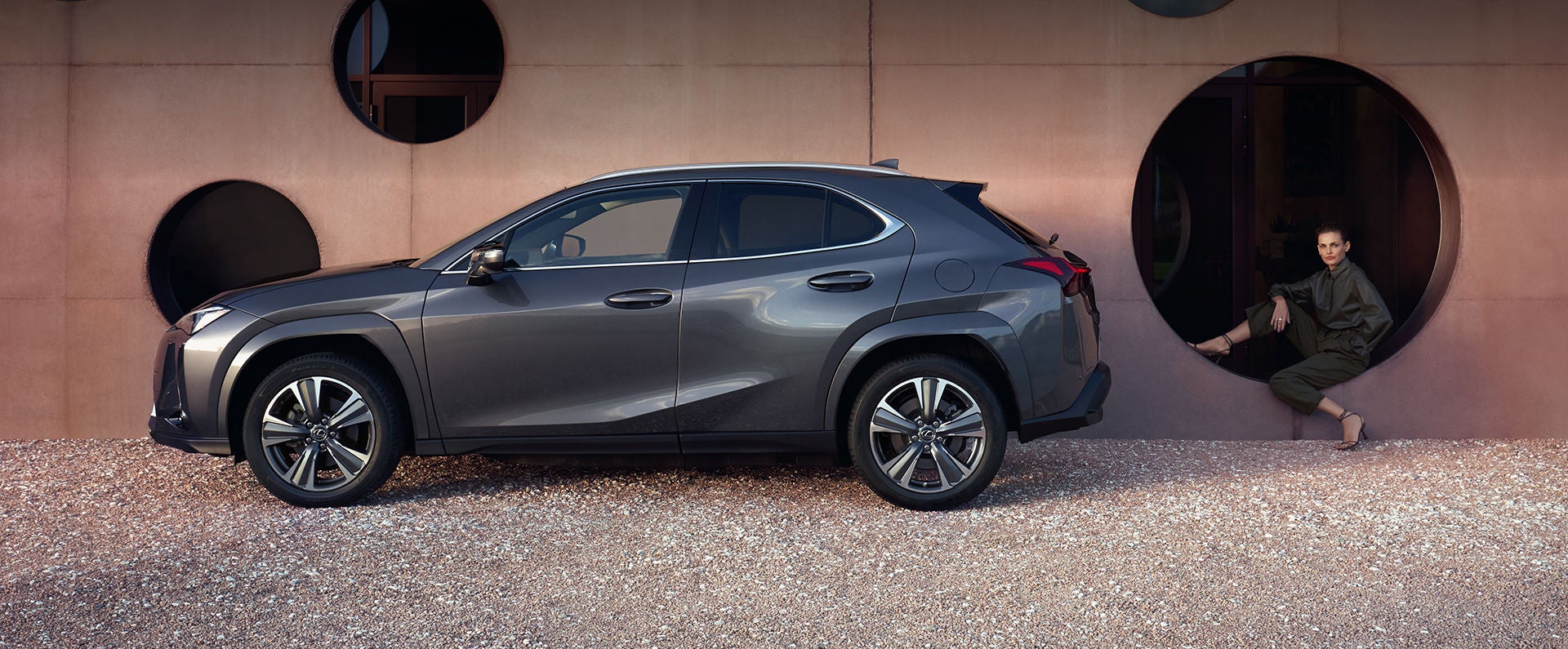 Lexus UX 300h Premium shown in Cloudburst Gray.