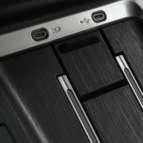 Close-up of Black-Grained trim and USB-C ports.