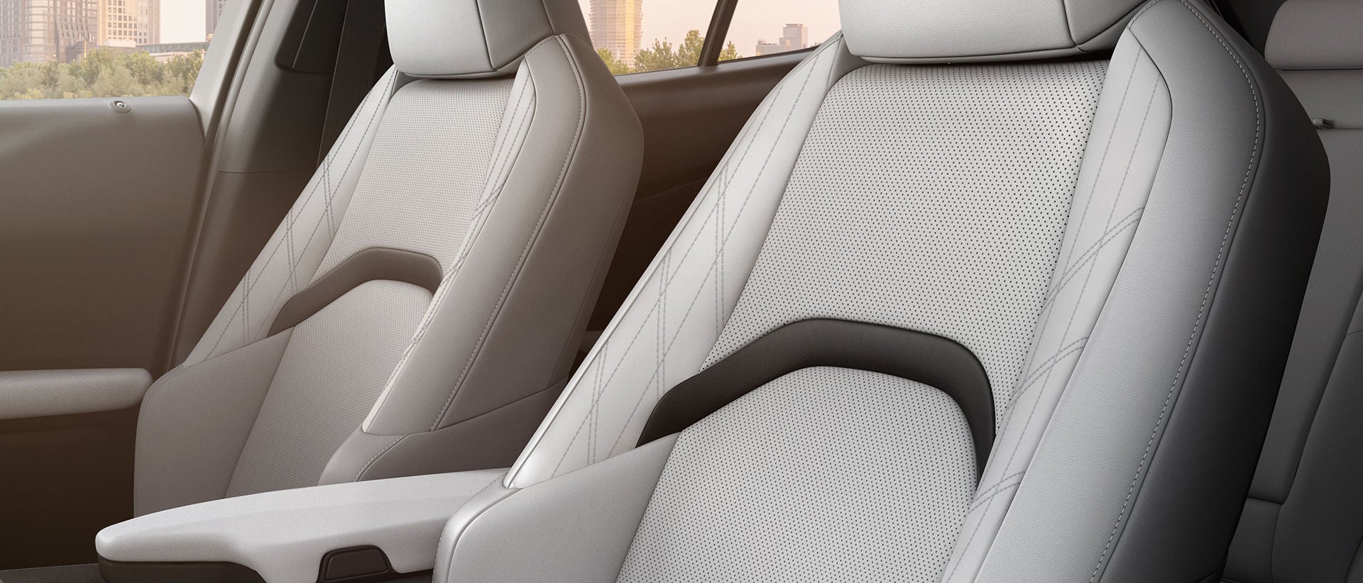 Close-up of ventilated seats in Birch NuLuxe trim.