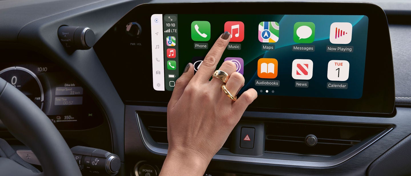 Detail shot of a finger touching the touchscreen display.