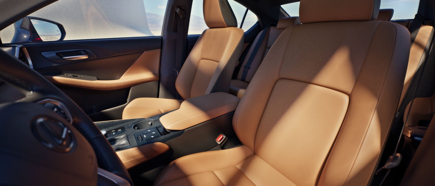 Interior of the Lexus IS showcasing Palomino NuLuxe upholstery.