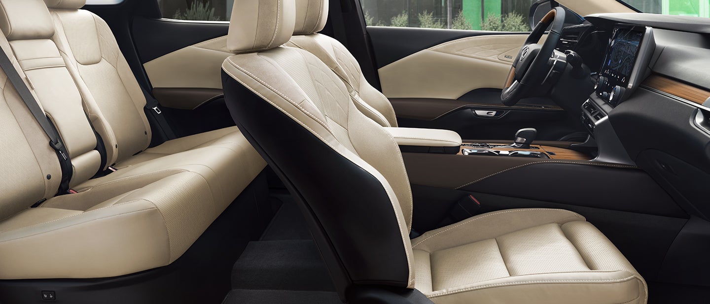 350 Hybrid Luxury all-wheel drive interior shown with Macadamia and Ash Bamboo trim.