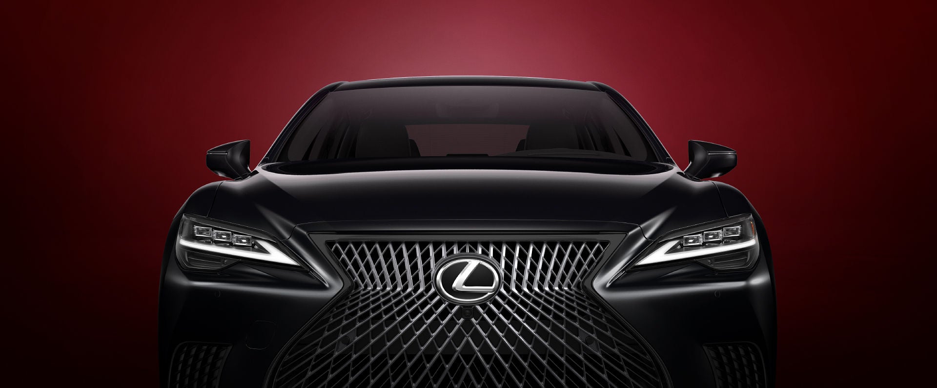 Front grille of the 2026 Lexus LS 500 Heritage Edition shown in Ninety Noir exterior color.